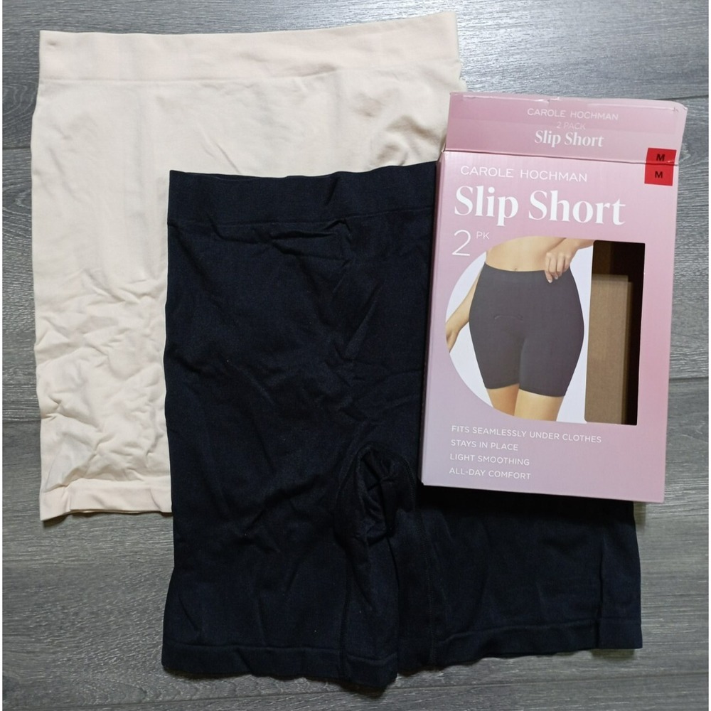 Carole Hochman Slip Short 2 Pack Womens Medium Black Nude Seamless 1746128
